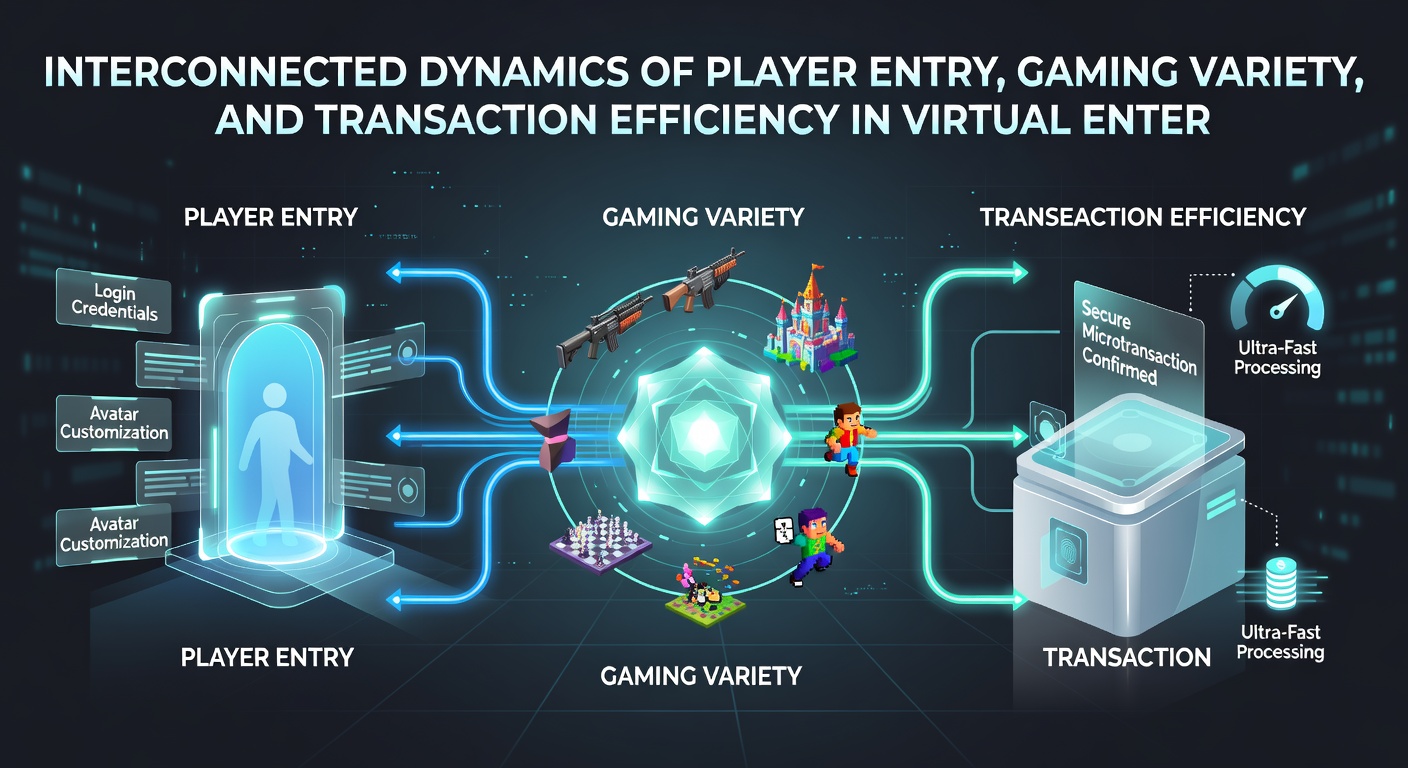 Visual representation of gaming variety and seamless transaction flows within online entertainment environments