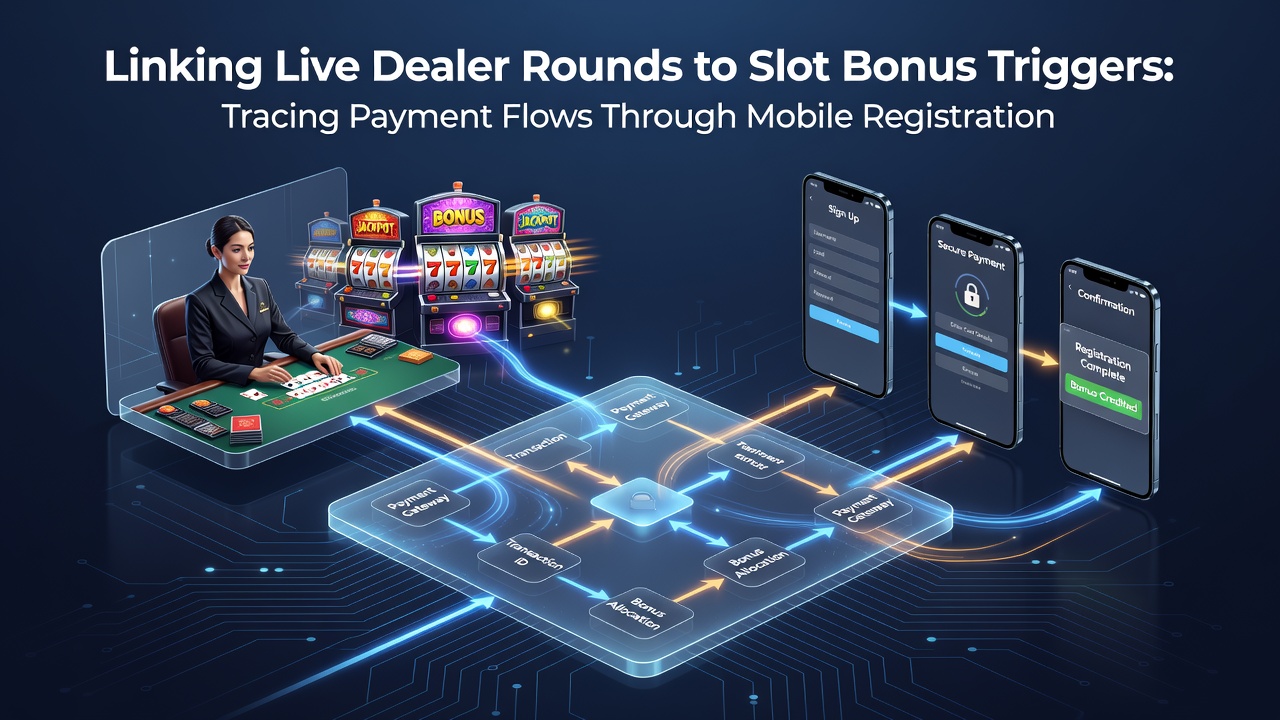 Flow diagram of payment tokens moving from slot bonus activation into live dealer round participation