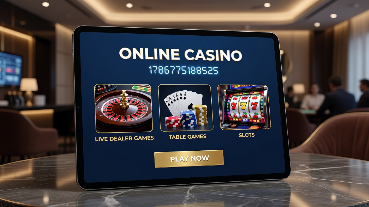 Mobile device displaying casino lobby with game categories and balance information
