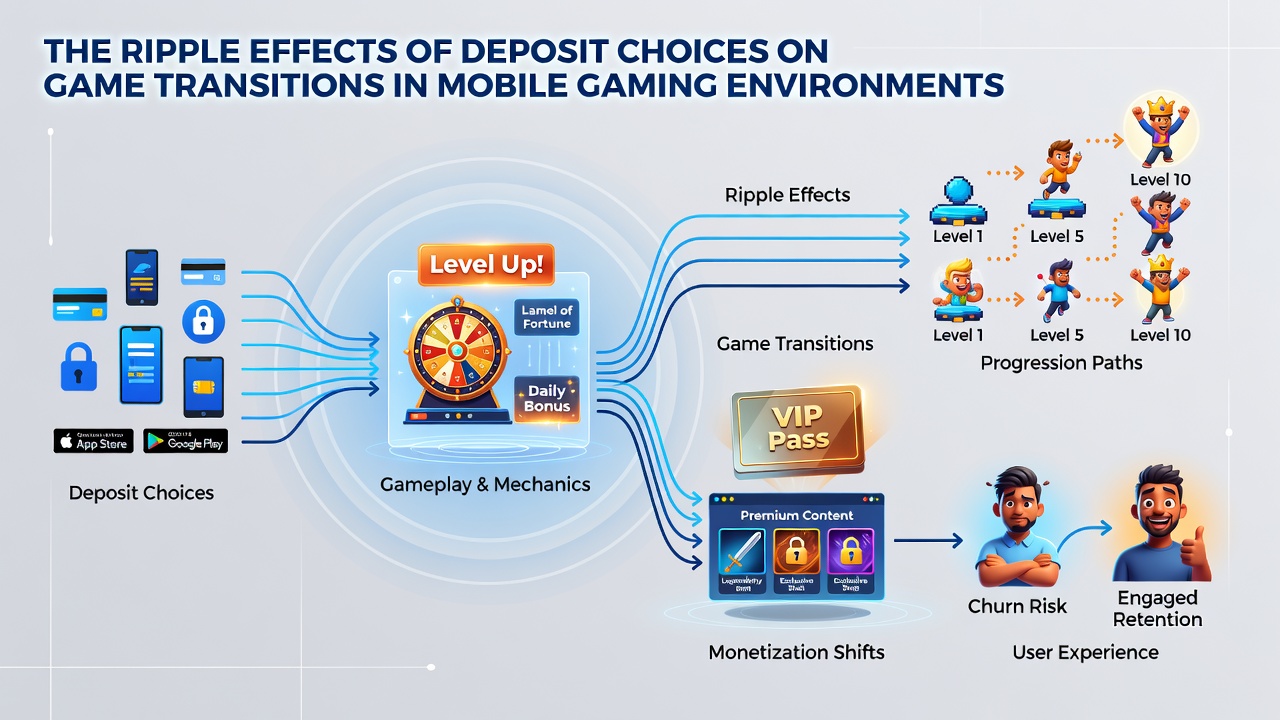 Illustration of mobile payment flows connecting different game categories